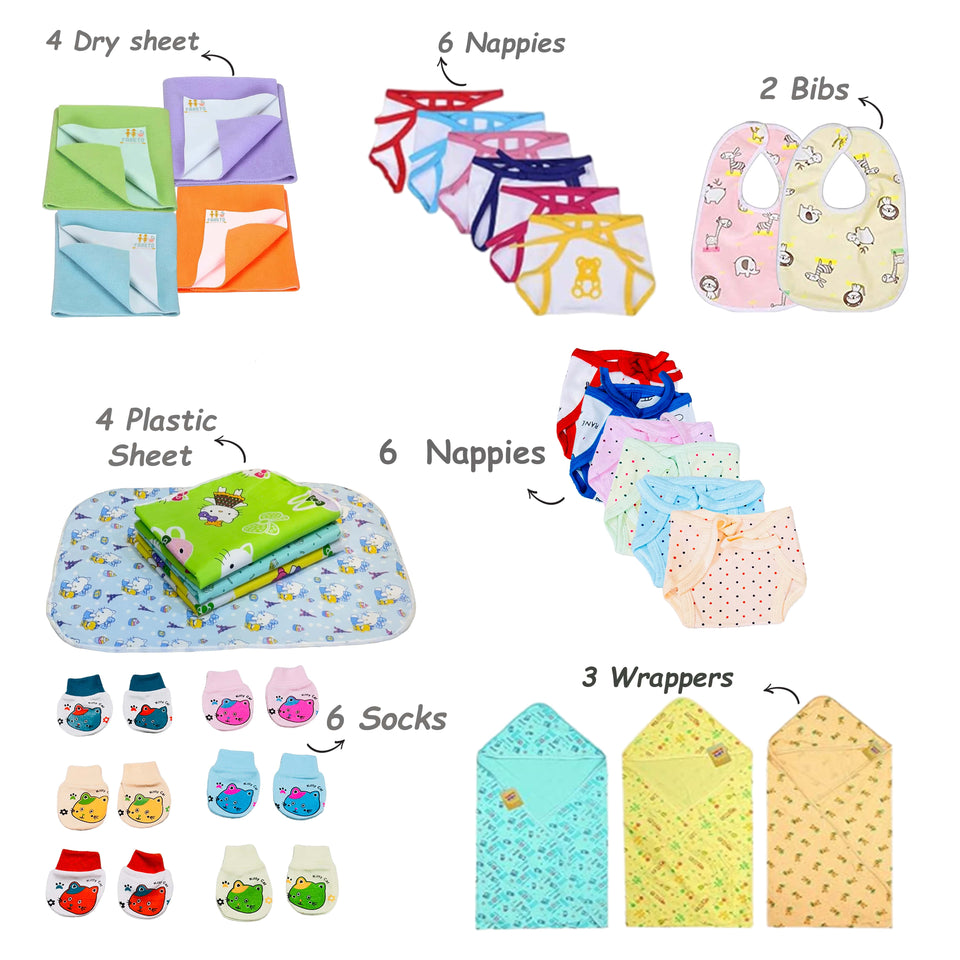 FARETO NEWBORN BABY PREMIUM QUALITY 76 IN 1 COMBO FOR SUMMER SEASON | SUPERSOFT COTTON (0-6 MONTHS)(F541)