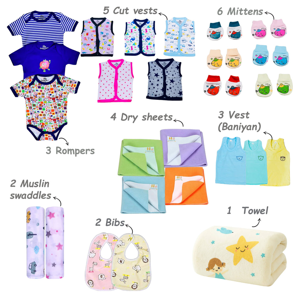 Fareto Baby Boy's & Girl's Summer Hospital Essential Clothing Combo for New Born | Gift Pack | Baby Products | Maternity Essentials | (76 Items)(0-6 Months)(fF732)