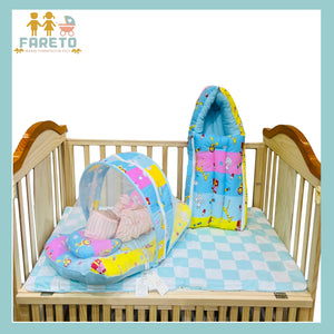 Fareto New Born Baby Premium Quality Mattress with Net & Sleeping Bag(0- 4Months)(Blue Ziraf)