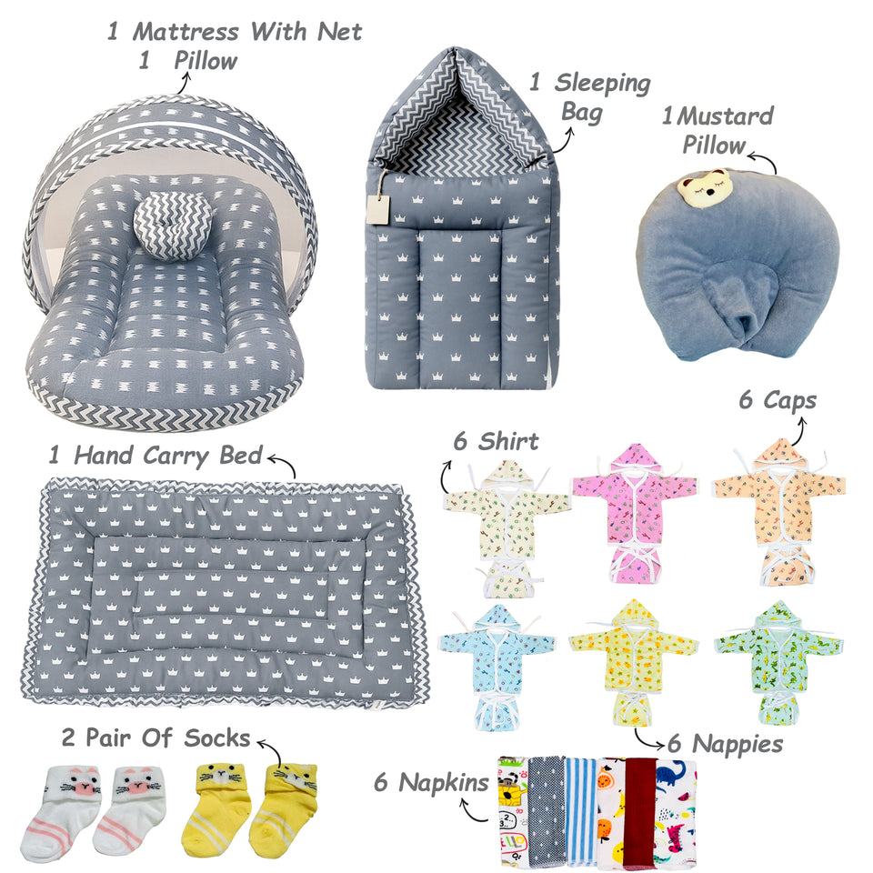 Fareto Baby Boy's & Girl's Semi Winter Hospital Essential Combo for New Born | Gift Pack | Baby Products | Maternity Essentials | Bedding Set (77 Items)(0-6 Months)(F696)