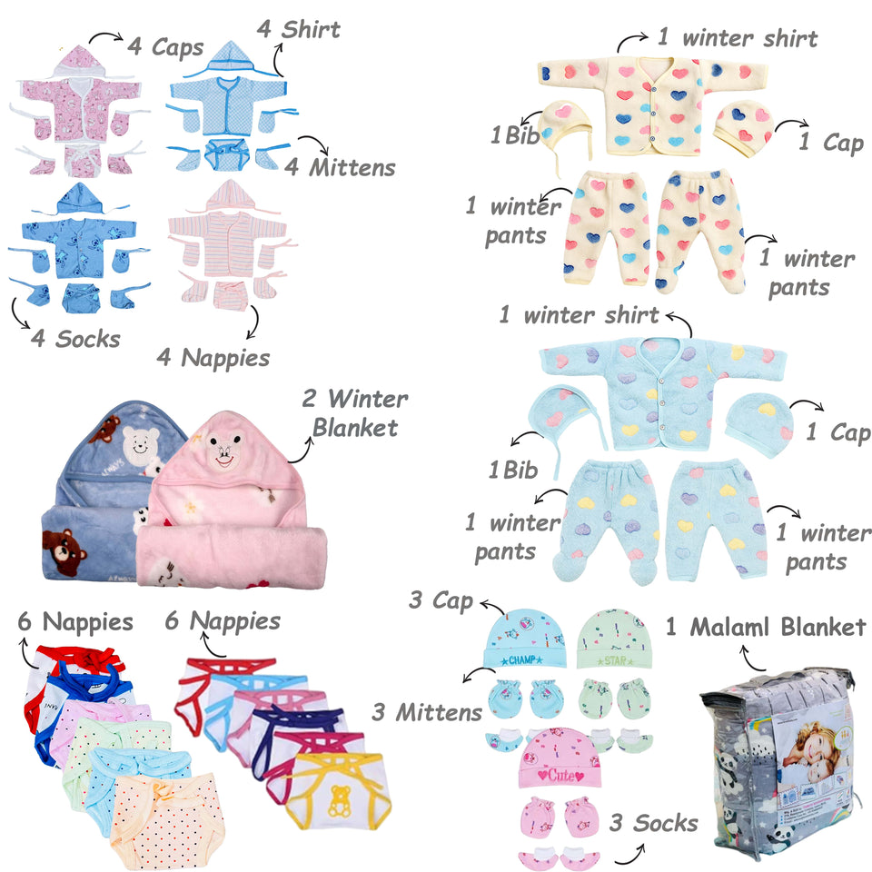 FARETO NEW BORN BABY WINTER  AND SEMI WINTER SEASON HOSPITAL ESSENTIALS 78 IN 1 (0-6 MONTHS)