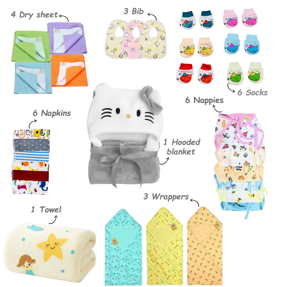 Fareto Newborn Baby Summer Hospital Essentials Combo | 78-in-1 Maternity & Bedding Gift Set (0–6 Months)(F701)