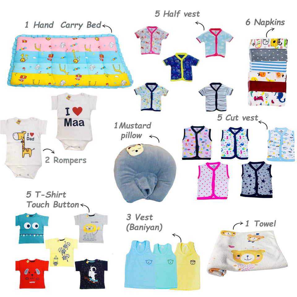 Fareto New Born Baby Essentials 79 in 1 Summer clothing combo (0-9 Months)
