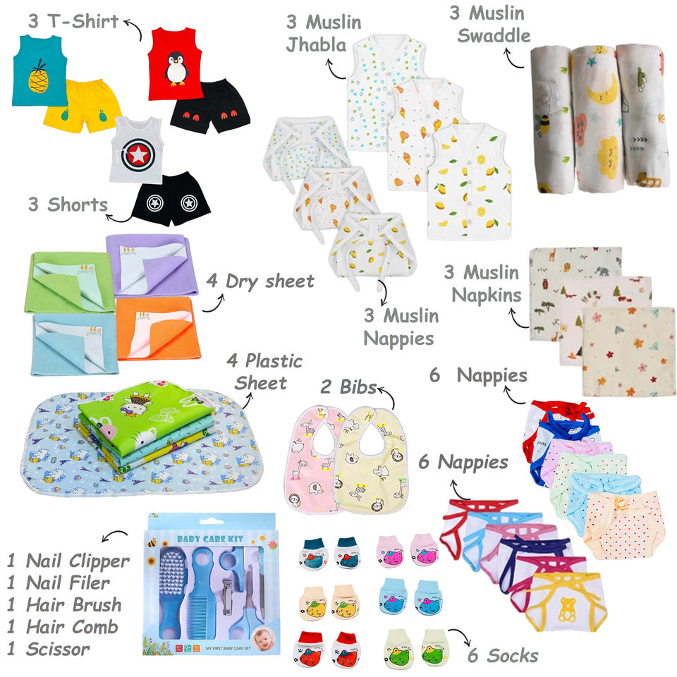 Fareto New Born Baby Essentials 79 in 1 Summer clothing combo (0-9 Months)
