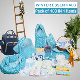 Fareto New Born Baby Hospital Essentials winter pack of 100 (0-6 months) (Crown Blue)(F01)
