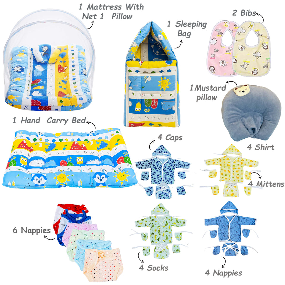 Fareto Baby Winter Essential Combo For New Born | Gift Pack | Baby Products | Maternity Essentials | Bedding Set (79 Items)(0-6 Months)(F658)