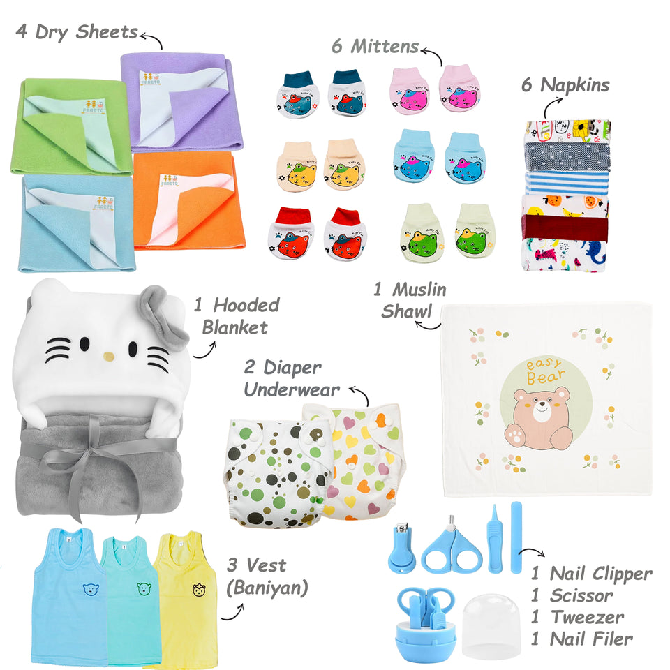 Fareto Newborn Baby Summer Hospital Essentials Combo | 79-in-1 Maternity & Bedding Gift Set (0–6 Months)(F702)