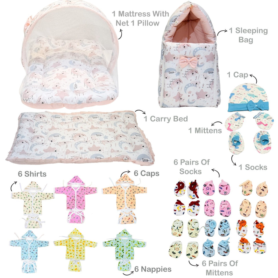 Fareto Premium Newborn Baby Hospital Winter Essentials Combo | 80 in 1 Baby Gift Pack | Maternity Essentials & Bedding Set | 0–6 Months(F809)