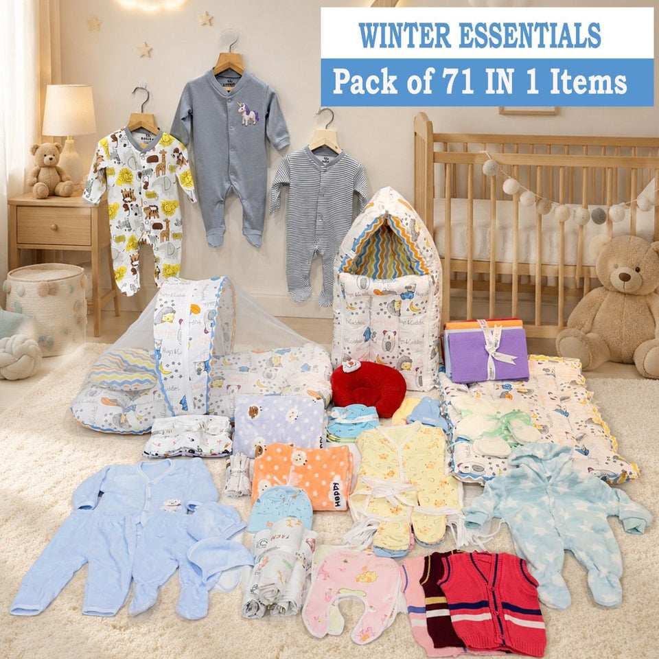 FARETO NEW BORN BABY PREMIUM QUALITY PURELY WINTER ESSENTIALS 71 IN 1 ( 0-6MONTHS)(F453)