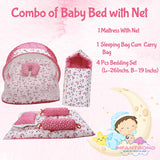 Fareto Combo of Baby Bed with Net | Carry Bag | 4 Pcs Bedding Set (0-6 Months)