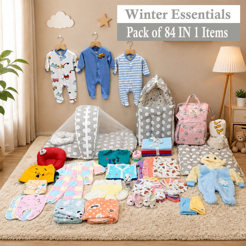 FARETO NEW BORN BABY PREMIUM QUALITY PURELY WINTER ESSENTIALS 84 IN 1 ( 0-6MONTHS)(F454)