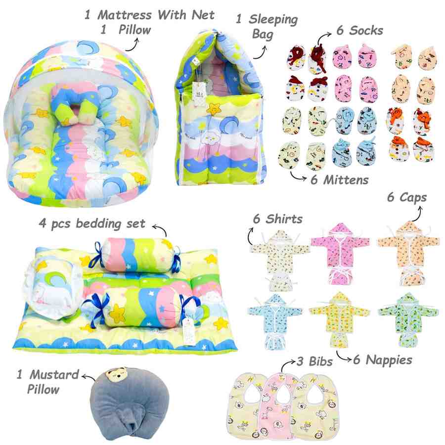 FARETO NEW BORN BABY MONSOON AND SEMI WINTER SEASON HOSPITAL ESSENTIALS 81 IN 1 (0-6 MONTHS)(F571)