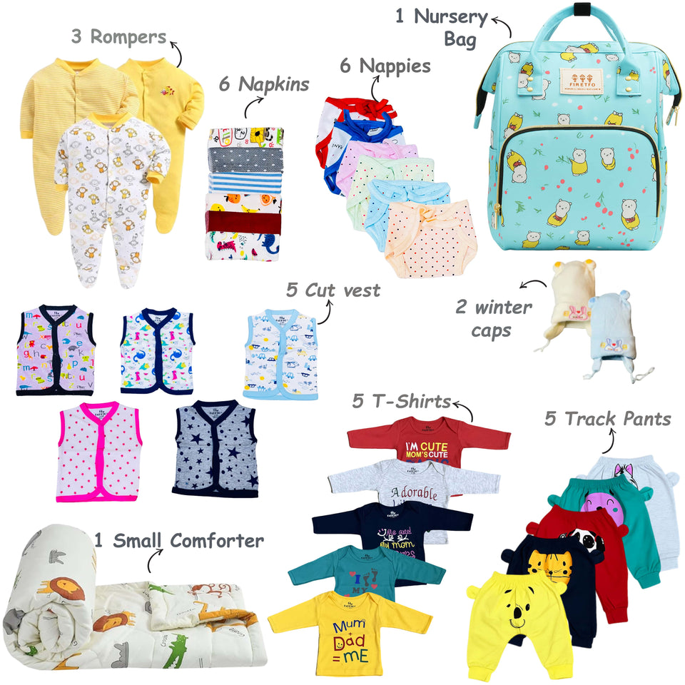 FARETO NEW BORN BABY PREMIUM QUALITY PURELY WINTER ESSENTIALS 84 IN 1 ( 0-6MONTHS)(F454)