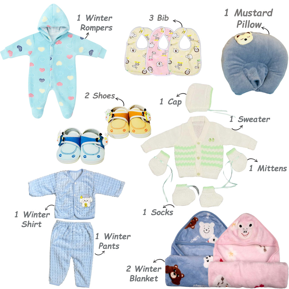 FARETO NEW BORN BABY PREMIUM QUALITY PURELY WINTER ESSENTIALS 84 IN 1 ( 0-6MONTHS)(F454)