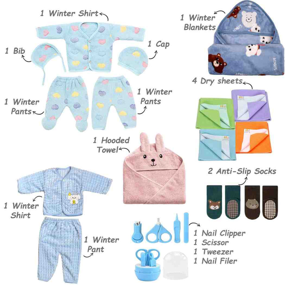 Fareto New Born 85 in 1 High Quality Premium Baby Monsoon Season Hospital Essentials Set | Soft, Warm & Comfortable Gift Kit for Newborn Babies (0-6 Months)(F769)
