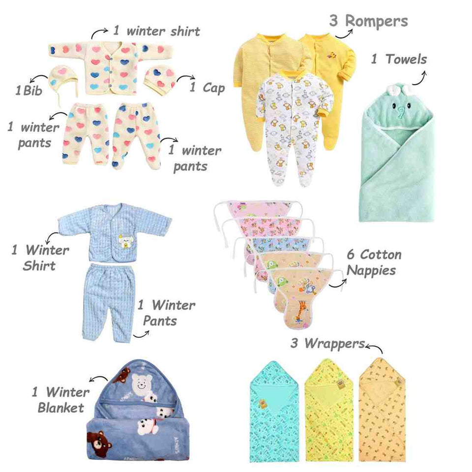 Fareto Premium Newborn Baby Monsoon Season Hospital Essentials Combo | 82-in-1 Baby Gift Pack | Maternity Essentials & Bedding Set | 0–6 Months (F780)