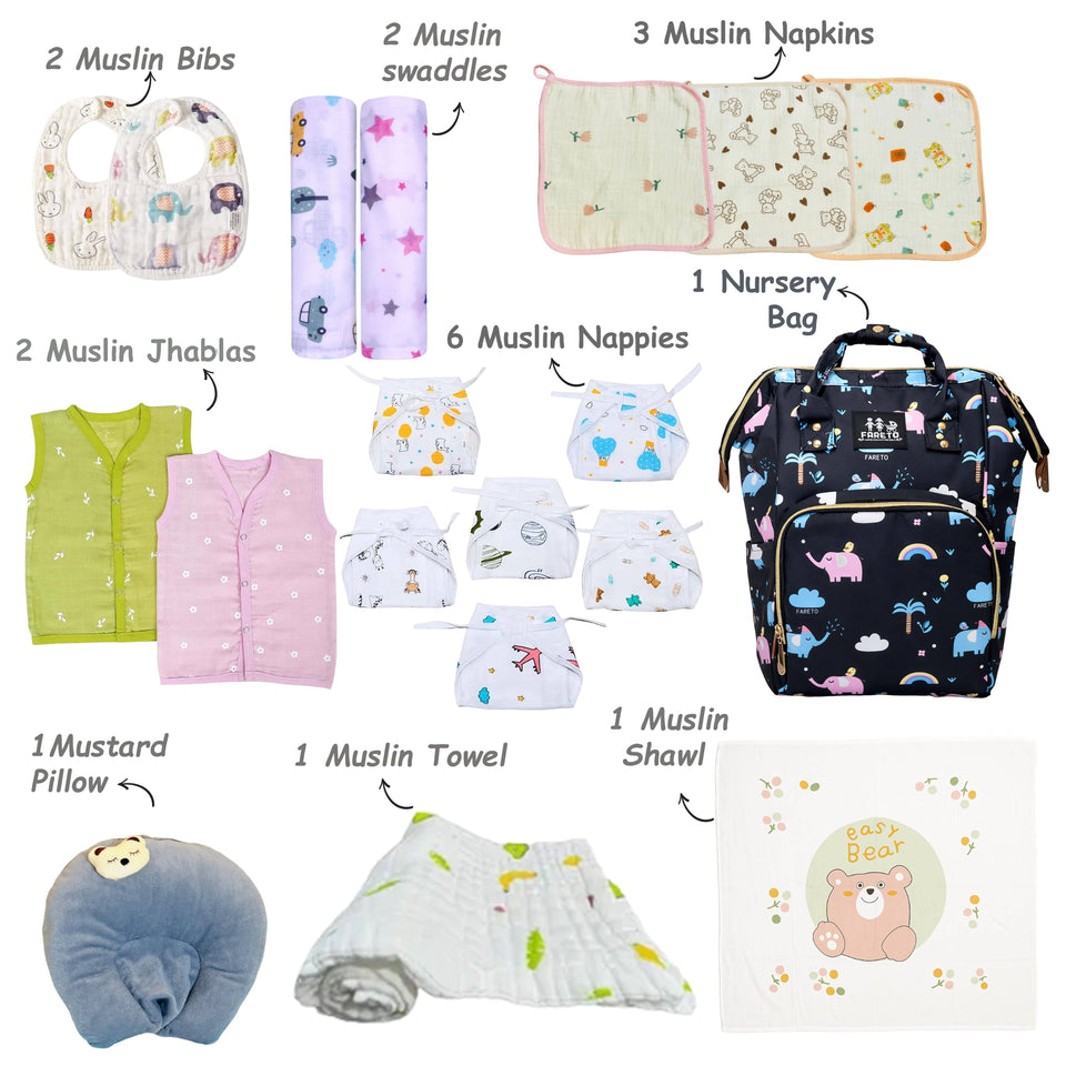 Fareto Baby Boy's & Girl's Summer Hospital Essential Combo for New Born | Gift Pack | Baby Products | Maternity Essentials | Bedding Set (73 Items)(0-6 Months)(F711)