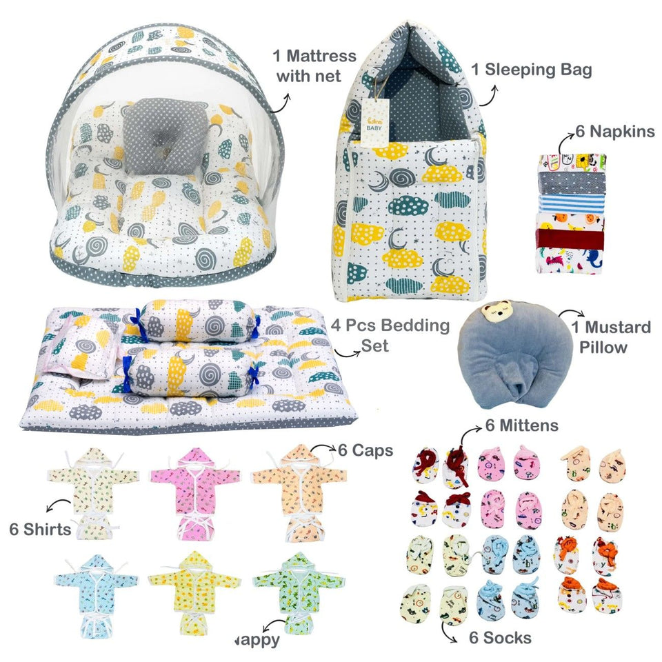 Fareto Baby Semi Winter Essential Combo For New Born | Gift Pack | Baby Products | Maternity Essentials | Bedding Set (82 Items)(0-6 Months)(F785)