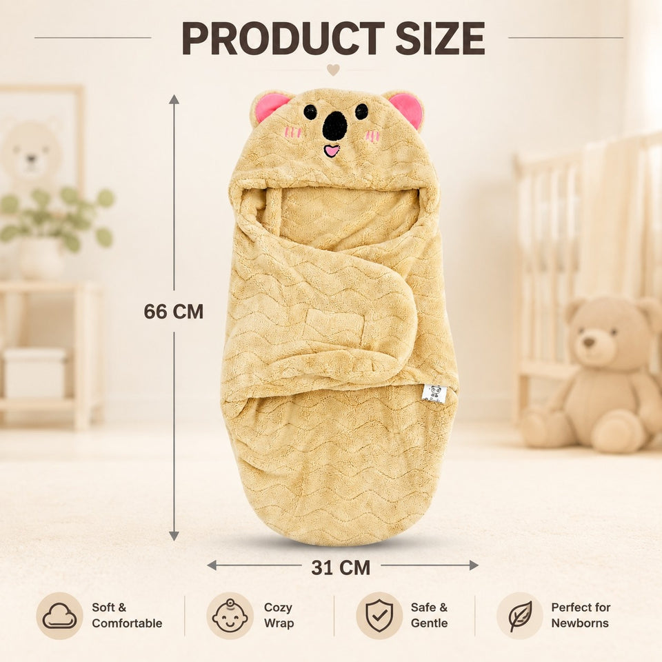 Fareto Hooded Baby Teddy Sleeping Bag – Ultra-Soft Fleece Swaddle Wrap for Newborns (0–6 Months) | Warm & Cozy Infant Blanket with Cute Ears(F642)