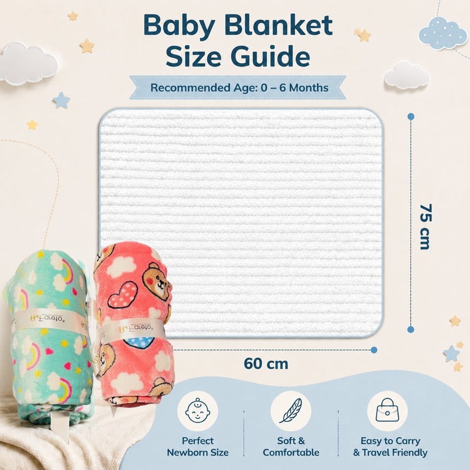 FARETO BABY KIDS SUPER SOFT PREMIUM QUALITY WINTER BLANKET ( PACK OF 2)(Size:75CM*60CM) (0-12 MONTHS)( Colours And Designs May Vary )(F394)