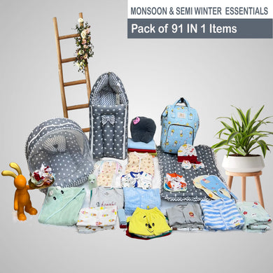 Fareto Baby Boy's & Girl's Semi Winter  Hospital Essential Combo for New Born | Gift Pack | Baby Products | Maternity Essentials | Bedding Set (91 Items)(0-6 Months)(F582)