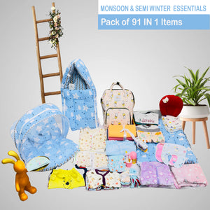 Fareto Baby Boy's & Girl's Semi Winter Hospital Essential Combo for New Born | Gift Pack | Baby Products | Maternity Essentials | Bedding Set (91 Items)(0-6 Months)(F617)