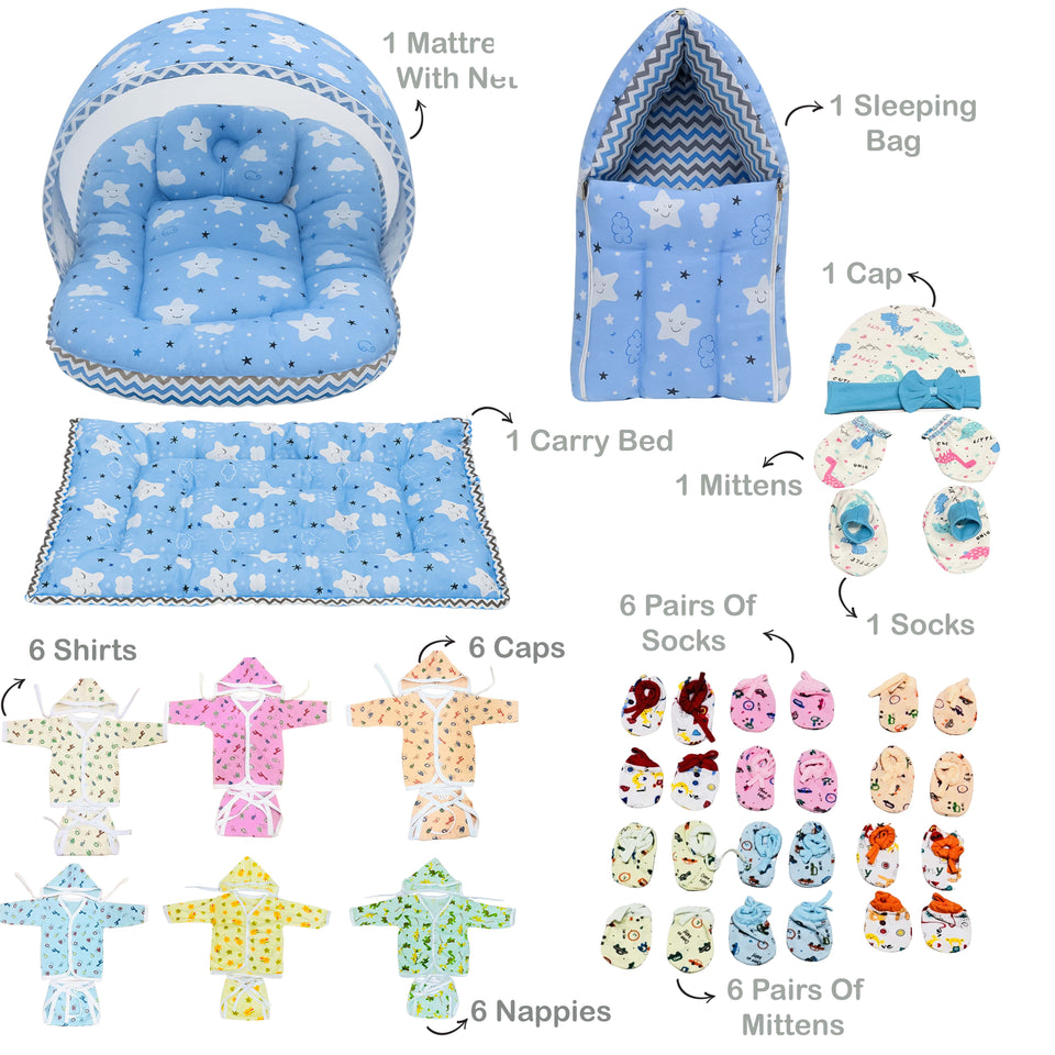 Fareto Baby Boy's & Girl's Semi Winter Hospital Essential Combo for New Born | Gift Pack | Baby Products | Maternity Essentials | Bedding Set (91 Items)(0-6 Months)(F617)