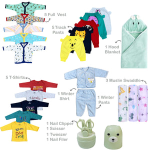 Fareto Baby Boy's & Girl's Semi Winter Hospital Essential Combo for New Born | Gift Pack | Baby Products | Maternity Essentials | Bedding Set (91 Items)(0-6 Months)(F617)
