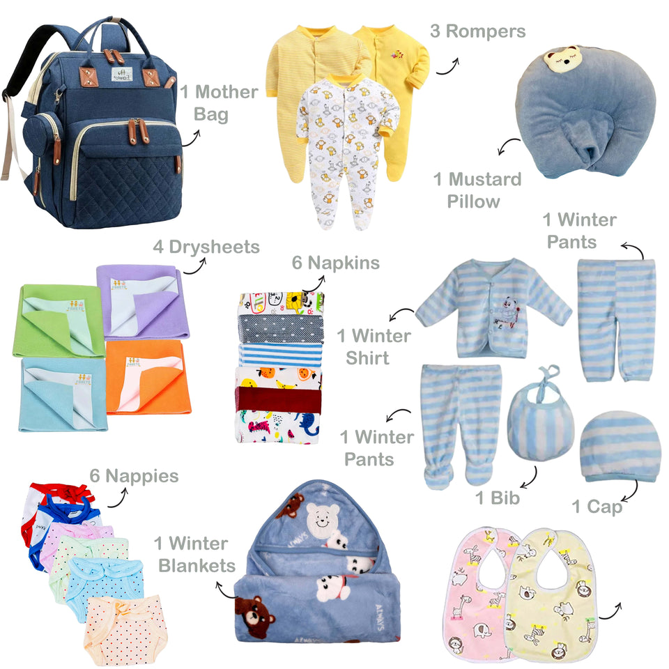 Fareto Baby Boy's & Girl's Semi Winter Hospital Essential Combo for New Born | Gift Pack | Baby Products | Maternity Essentials | Bedding Set (91 Items)(0-6 Months)(F634)