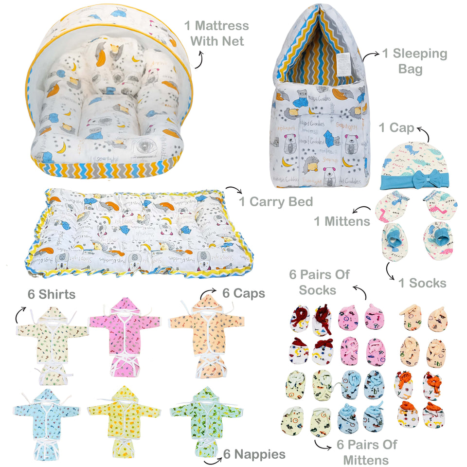 Fareto Baby Boy's & Girl's Semi Winter Hospital Essential Combo for New Born | Gift Pack | Baby Products | Maternity Essentials | Bedding Set (91 Items)(0-6 Months)(F634)