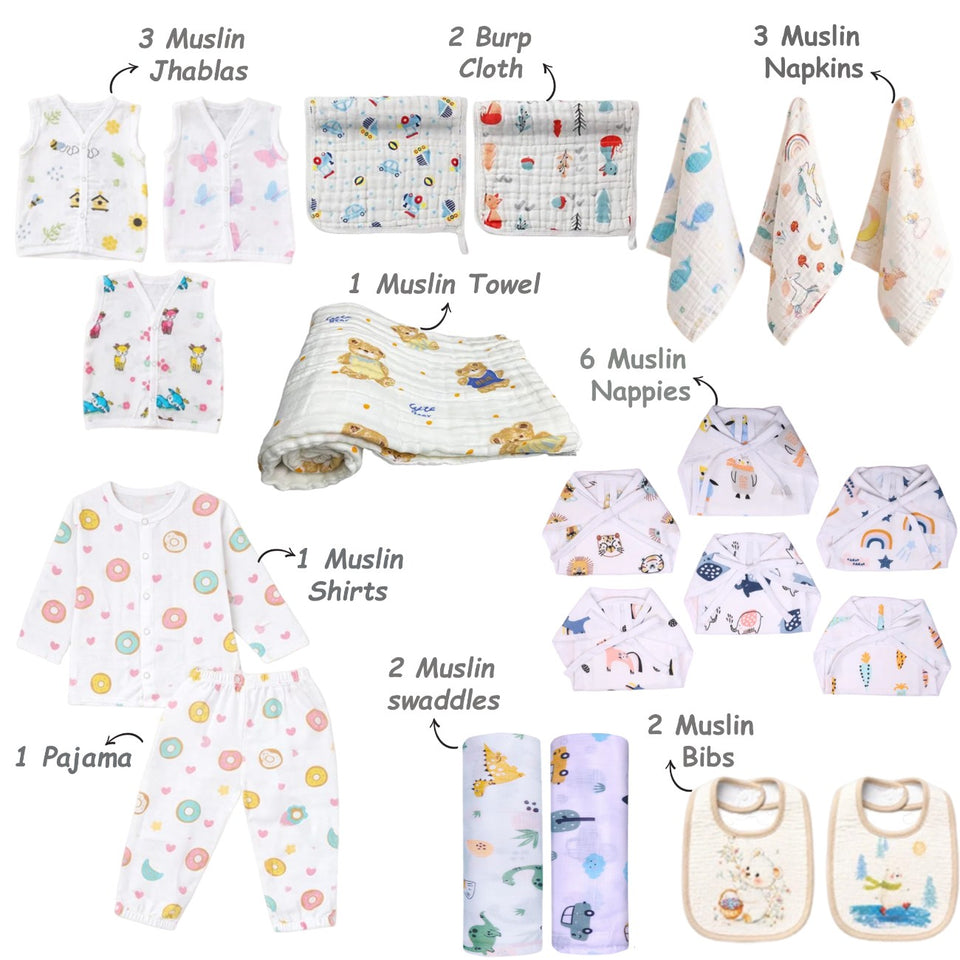 Fareto Premium Newborn Baby Essentials Combo – 92-in-1 All-Season Hospital & Maternity Gift Set, Bedding & Care Kit for 0–6 Months(F820)