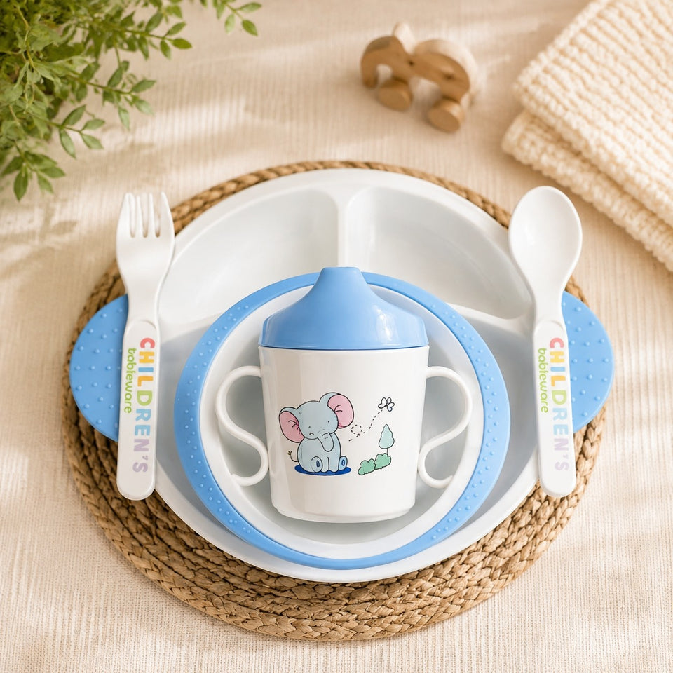 Fareto Toddler Plates and Bowls Set - Dinnerware Kids Feeding Set with Divided Plate, Bowl, Cup, Fork, and Spoon - BPA Free, Dishwasher Safe, (3 Months-3 Year)(F559)