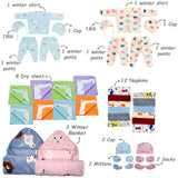 Fareto New Born Baby Twins Winter Essential Combo | 94 In 1  Items Gift Pack | Baby & Maternity Essentials | Bedding Set (0–6 Months)(F661)