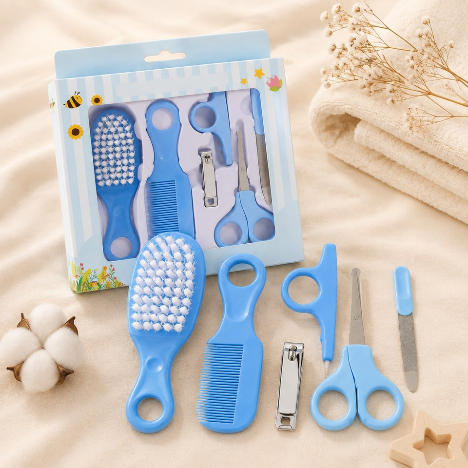 Fareto  new born Accessories Set Baby Nail Clipper, Scissors, Hair Comb Brush, Nose Cleaner, For Toddler Infant Nursing Grooming(Pack Of 5 Pc)(F481)
