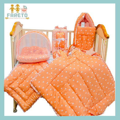 Fareto New Born Baby Full Bedding Set Combo (Crown Orange) (0-6 Months)