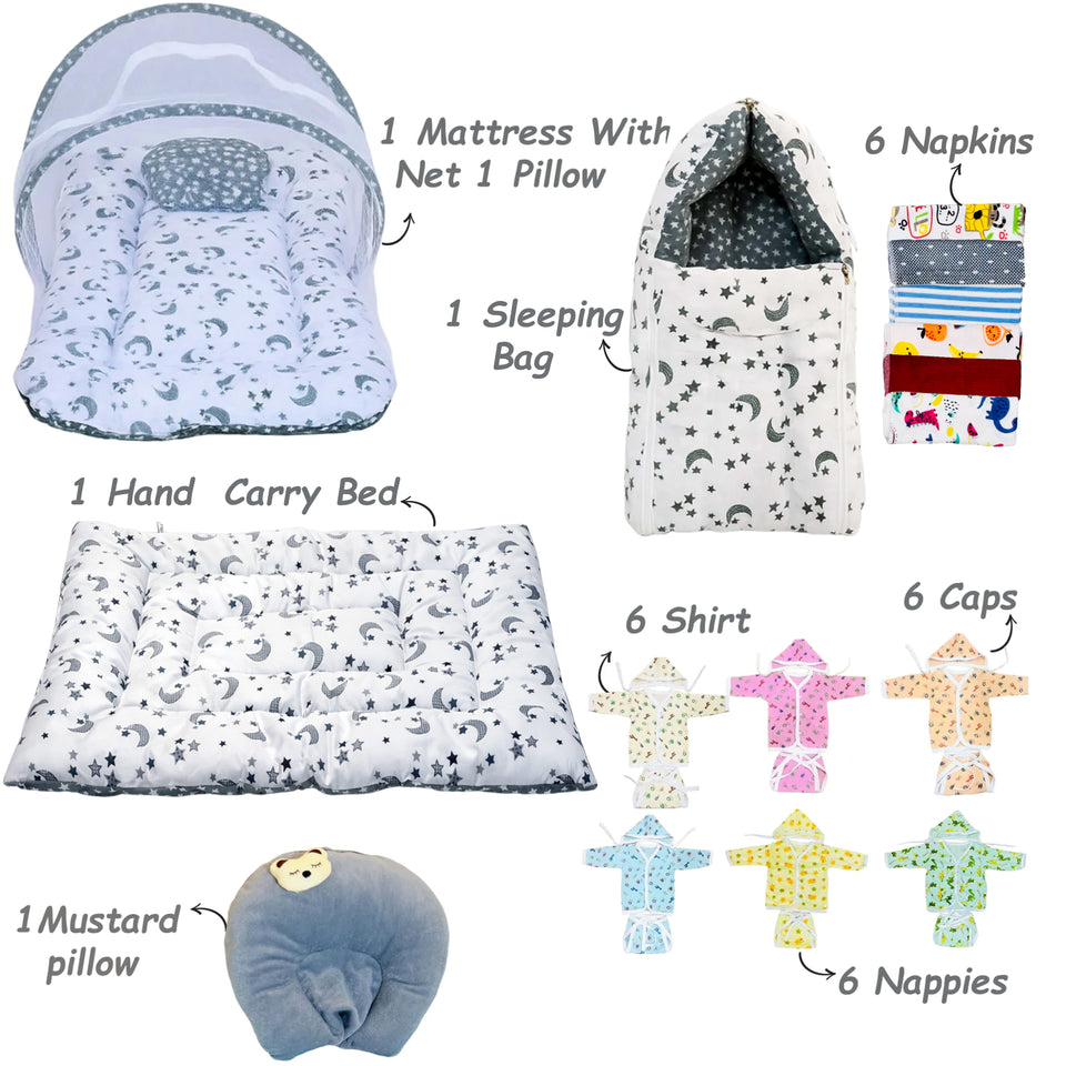 Fareto Baby Boy's & Girl's Summer Hospital Essential Combo for New Born | Gift Pack | Baby Products | Maternity Essentials | Bedding Set (66 Items)(0-6 Months)(F725)