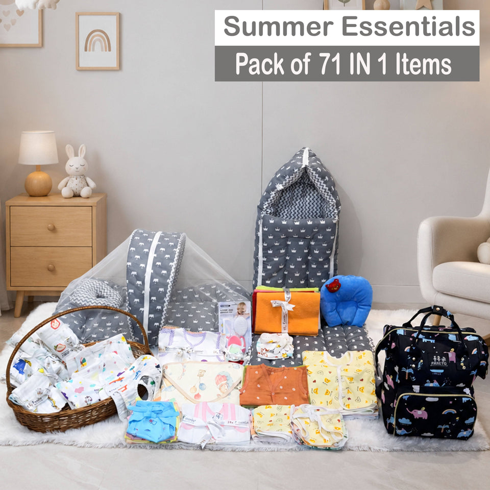 Fareto Baby Boy's & Girl's Summer Hospital Essential Combo for New Born | Gift Pack | Baby Products | Maternity Essentials | Bedding Set (71 Items)(0-6 Months)(F751)
