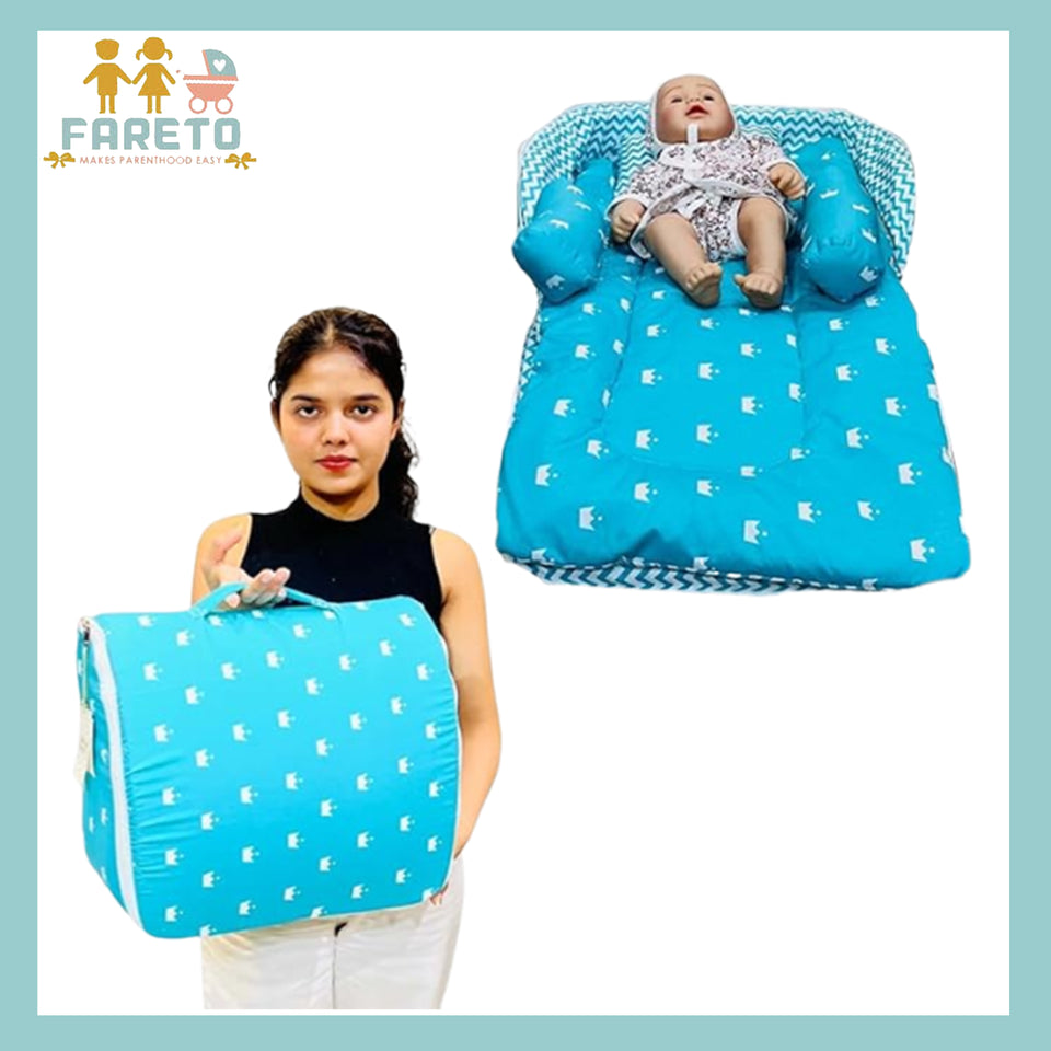 Fareto Baby Travel Friendly for Kids Portable Baby Comfortable Cushioning(0+6 Months)(Crown blue)