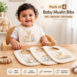 Fareto Premium Baby Bibs Pack of 4, Waterproof Soft Muslin Cotton Bibs with Cute Animal Prints, Absorbent Drool & Feeding Bibs for Newborn Boys & Girls(F788)