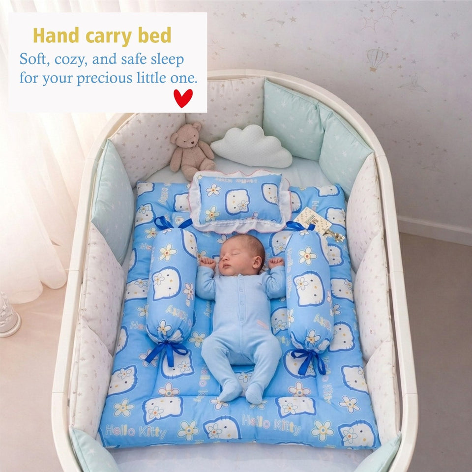 Fareto New Born Baby Combo of Mattress with Net | Sleeping Bag | 4 Pcs Bedding Set | 4 Sheets(0-6 Months)(F44)