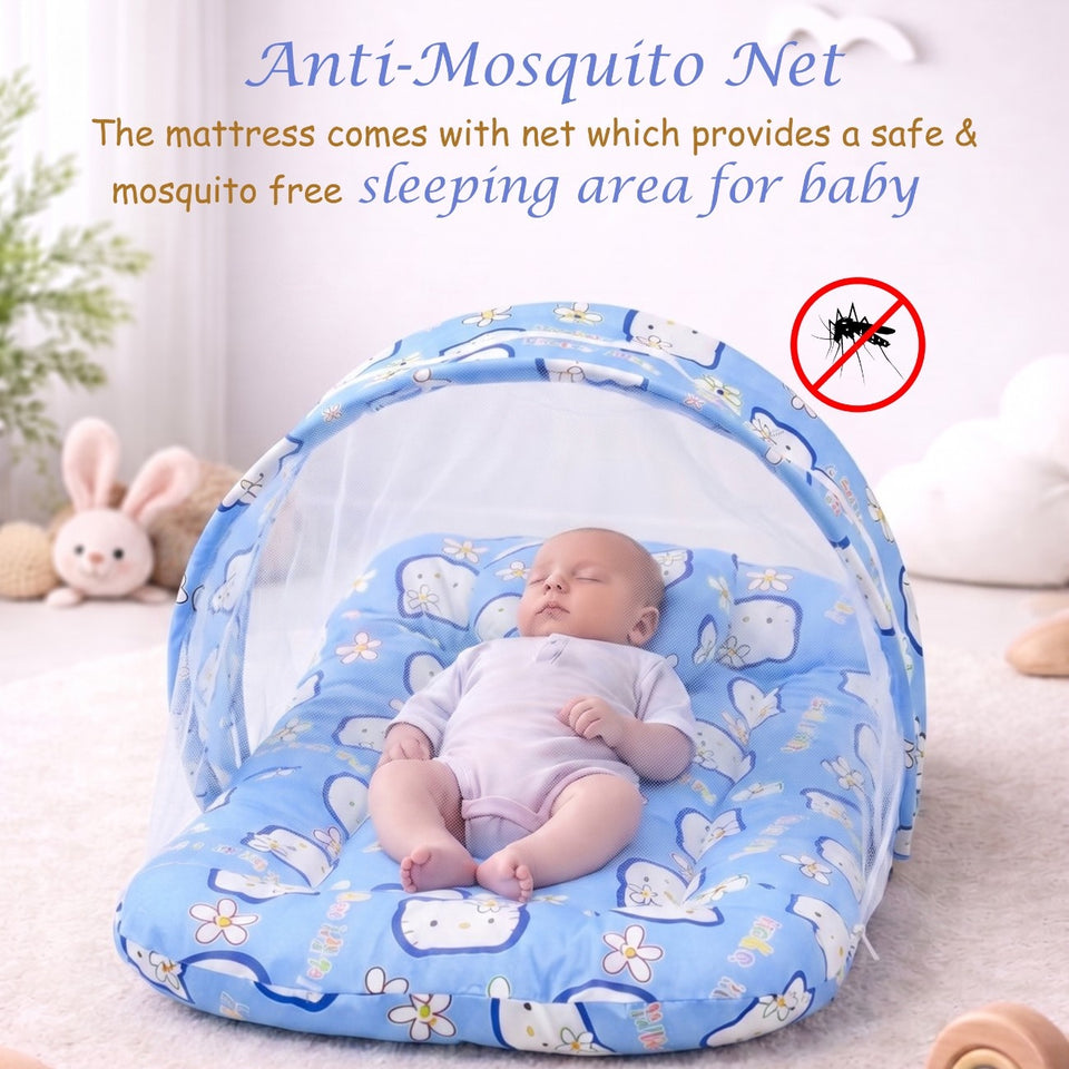 Fareto New Born Baby Combo of Mattress with Net | Sleeping Bag | 4 Pcs Bedding Set | 4 Sheets(0-6 Months)(F44)