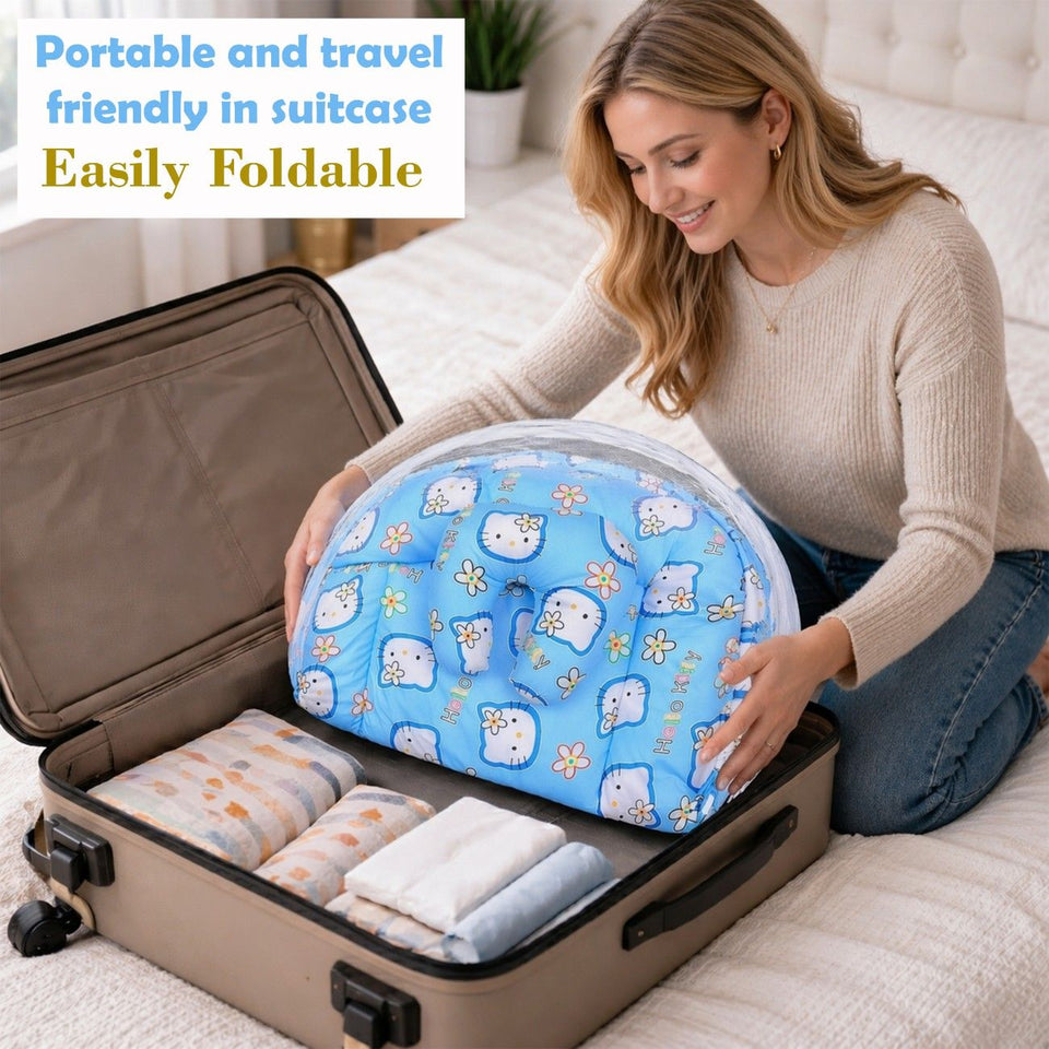 Fareto New Born Baby Combo of Mattress with Net | Sleeping Bag | 4 Pcs Bedding Set | 4 Sheets(0-6 Months)(F44)