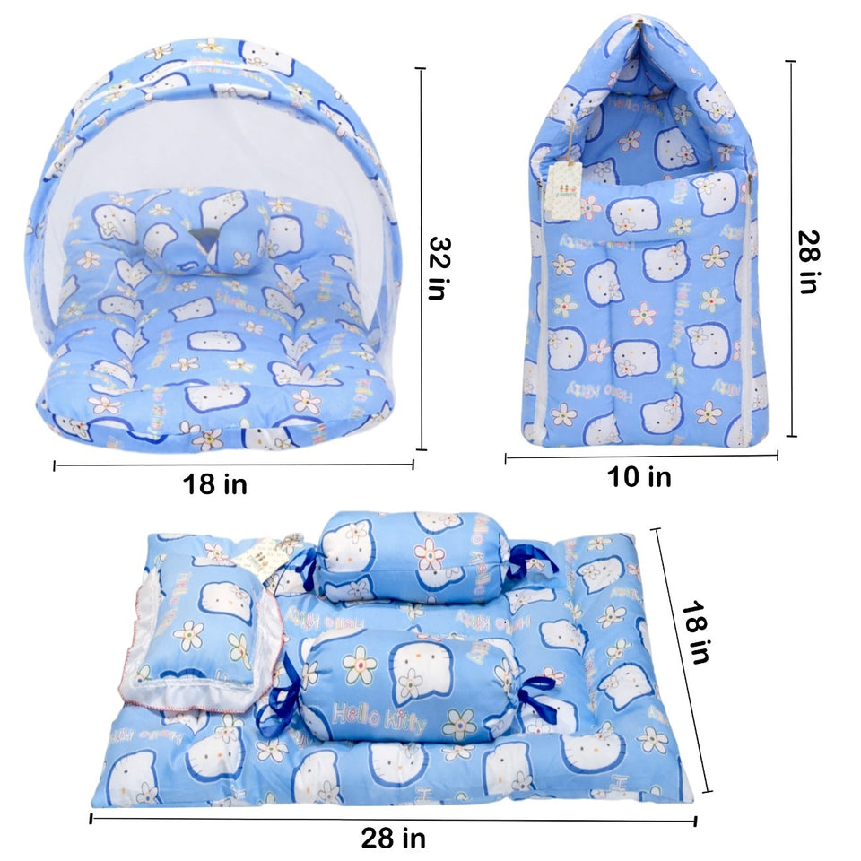 Fareto Combo of Baby Mattress with Net | Sleeping Bag | 4 Pcs Bedding Set(0-6 Months)(F159)