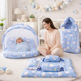 Fareto Combo of Baby Mattress with Net | Sleeping Bag | 4 Pcs Bedding Set(0-6 Months)(F159)