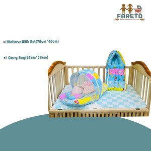 Fareto New Born Baby Premium Quality Mattress with Net & Sleeping Bag & Hand Carry bed(0- 6Months)(Giraffe)