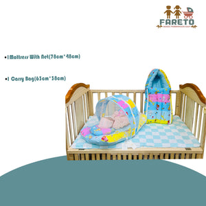 Fareto New Born Baby Premium Quality Mattress with Net & Sleeping Bag(0- 4Months)(Blue Ziraf)