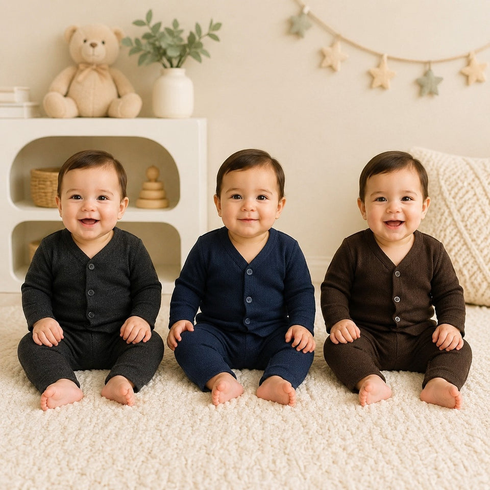 Fareto Baby front open winter suit thermal set (Pack of 3) Colours may vary(F174)