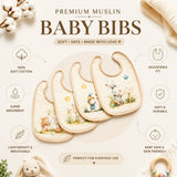 Fareto Premium Baby Bibs Pack of 4, Waterproof Soft Muslin Cotton Bibs with Cute Animal Prints, Absorbent Drool & Feeding Bibs for Newborn Boys & Girls(F788)