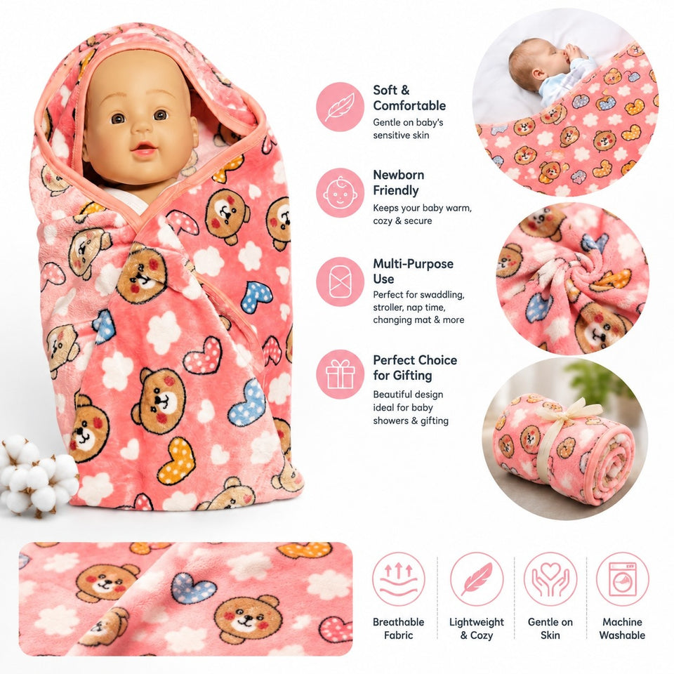 FARETO BABY KIDS SUPER SOFT PREMIUM QUALITY WINTER BLANKET ( PACK OF 2)(Size:75CM*60CM) (0-12 MONTHS)( Colours And Designs May Vary )(F394)