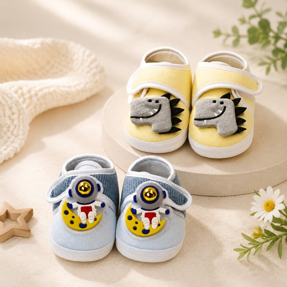 Fareto New Born Baby Boys and Girls Causal Shoes(Pack of 2)(0-6 )(Note: Colours & Designs May Vary)(F491)